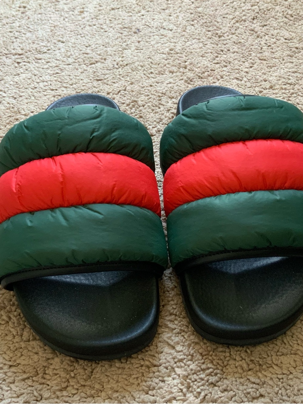 Gucci Women’s Gucci Puffer Padded Nylon Black Green Red Web Slides Size 38 - Picture 2 of 9